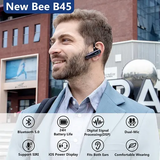 Бездротова гарнітура Bluetooth навушник вкладиш New Bee LC-B45C з активним шумозаглушенням + кейс-чохол Чорний - фото 10