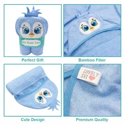 Полотенце бамбук/махра Lovely Svi детское с капюшоном для ванной, бассейна, пляжа - 70х100 см Пингвин (160122) - фото 2