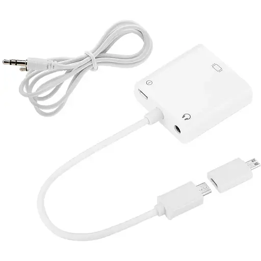 Конвертер MHL microUSB (папа) => VGA(мама) + Audio Jack3.5, 0.1м, White, BOX