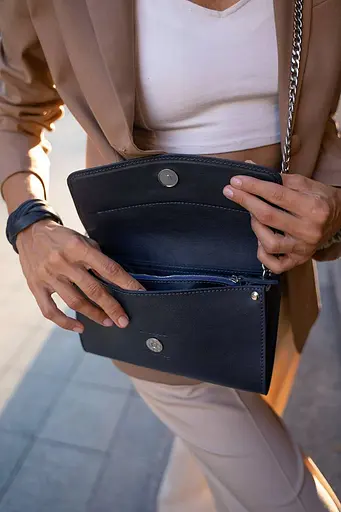 Шкіряна жіноча сумка Еліс темно-синя - фото 9