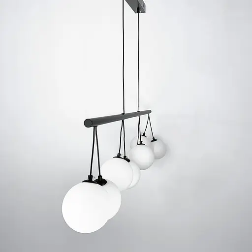 Видовжена чорна люстра з білими плафонами Line.F G 336/8L BK - фото 2