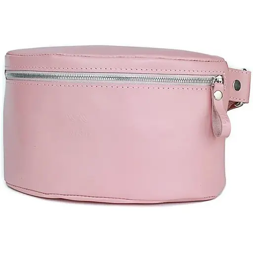 Жіноча шкіряна поясна сумка рожева гладка - фото 1
