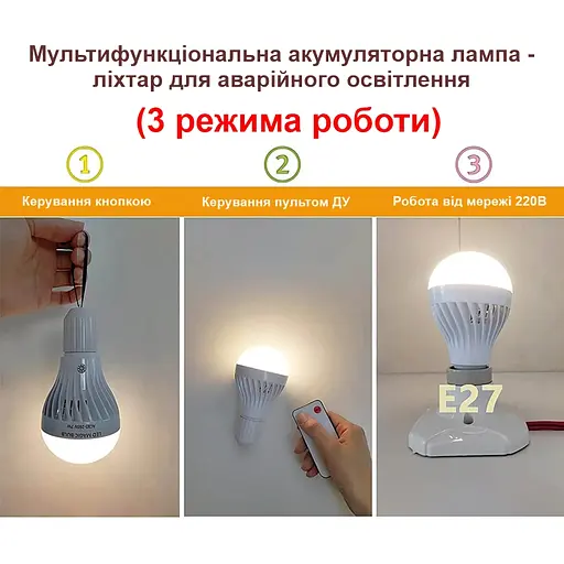 Лампа аварийного освещения с аккумулятором и пультом под цоколь Е27 Nectronix EL-701 (холодный свет) (100927) - фото 7