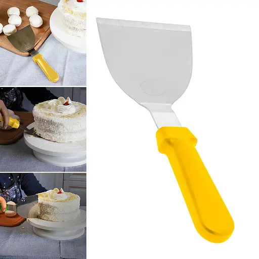 Шпатель скребок лопатка для теста из нержавеющей стали с пластиковой ручкой 25 см, Kitchen Master Желтый 85762 - фото 1