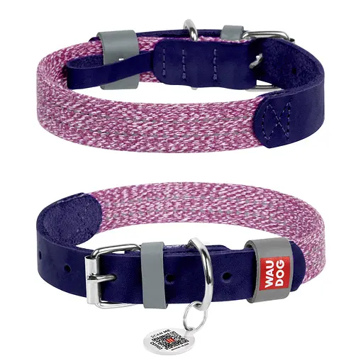 Ошейник для собак из кожи и восстановленного хлопка Waudog Classic L Ш 25 мм Д 38-49 см фиолетовый