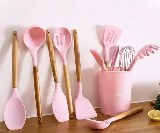 Набір кухонного приладдя Edenberg Silicone kitchen utensils set 12 предметів Рожевий - фото 3