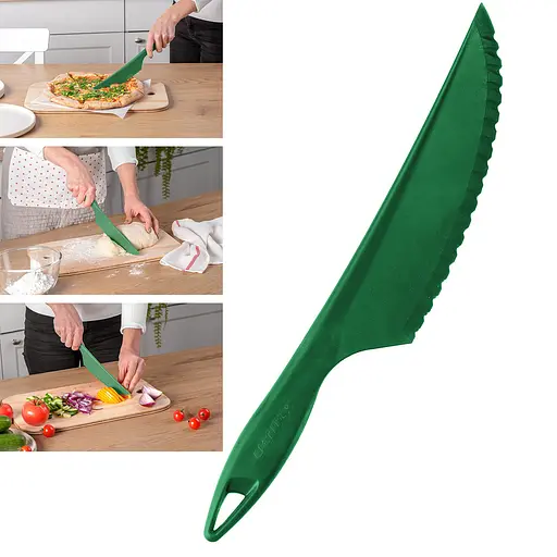 Пластиковий кухонний ніж для силіконового килимка крему, торта, тіста овочів і фруктів 30.5 см, Kitchette Зелений 84987 - фото 2