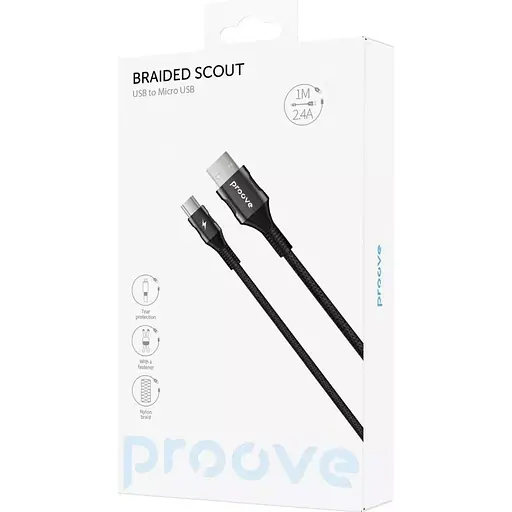 Кабель Proove Braided Scout USB-A to Micro USB 2.4A 1m Black (CCBS20001301) [130725] - фото 5