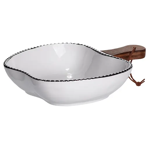 Тарелка фарфоровая глубокая с ручкой Яблоко 25×20×5 (см) сервировочное блюдо с ручкой для подачи тарелка сковорода Серебро Yiwu ZJH-14-4 - фото 2