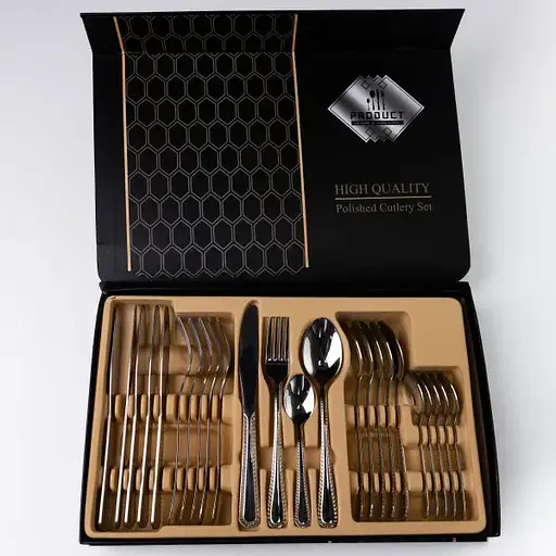 Набор столовых приборов Yiwu из нержавеющей стали на 6 персон 24 предмета серебристый столовая ложка вилка нож в подарочной упаковке HP-16978-23 - фото 3