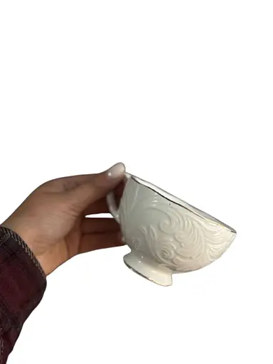 Фарфоровый сервиз Фростинг с рельефным декором 6 чашек с блюдцем для кофе и чая 200 мл Белый - фото 4