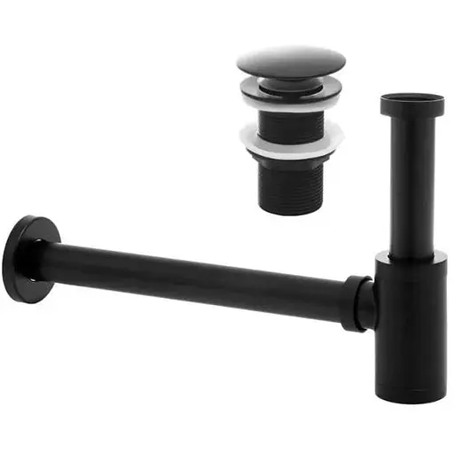 Сифон універсальний для умивальника Yoka black mat click-clack BK.SYPOP-14-BLK, Чорний матовий - фото 1