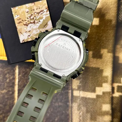 Наручний годинник чоловічий 002CMGRUASI Тризуб срібло Зелений камуфляж + Коробка. Patriot acs0031068 - фото 4