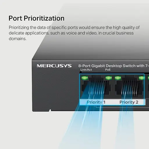 Коммутатор Mercusys 8-портовий настильний гигабитний комутат ор з 7 портами РоЕ Mercusys, MS108GP (MS108GP) - фото 5