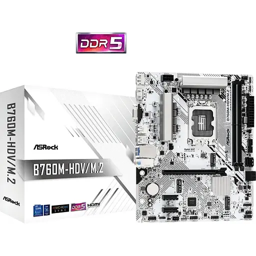 Материнська плата ASRock B760M-HDV/M.2 (1700/B760, 2xDDR5, 1xPCIex16, 4xSATAІІІ, 2xM.2, 2.5GLan, 7.1ch, mATX) - фото 5