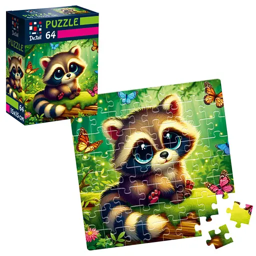 Пазли De.tail Єнот з метеликами, 64 деталі, DT1234-12