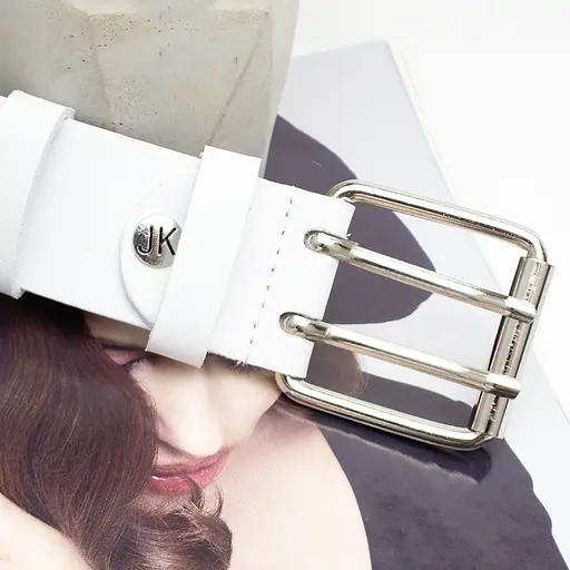 Ремінь шкіряний з люверсами білий JK-4035 (125 см) унісекс широкий - фото 4