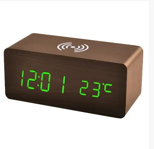 Сетевые настольные часы VST-889-4 беспроводная зарядка + температура (USB ААА) Зеленые цифры