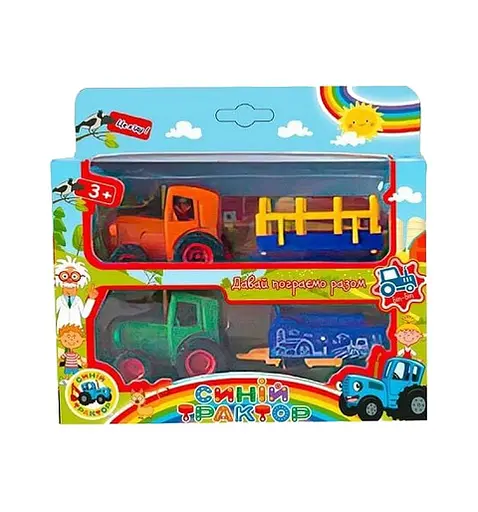 Набор тракторов 28495 "Синій Трактор" 28495, металлопластик, 2шт с прицепами, в коробке (6945672024104) Вид 1 - фото 1