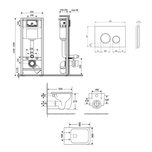 Подвесной унитаз Qtap Gemini Ultra Quiet + инсталляция Qtap Nest 4 в 1 (круглая клавиша Chrome), Черный - фото 2