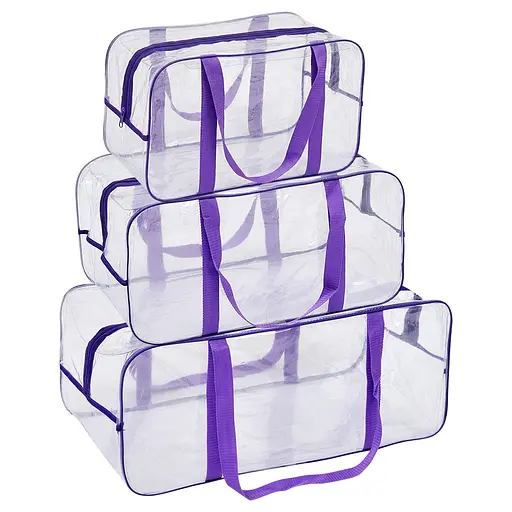 Набор прозрачных сумок в роддом: размер размер М 40х25х20 см + размер L 50х25х30 см + розмір XL 60х25х30 см (розовые) - фото 1