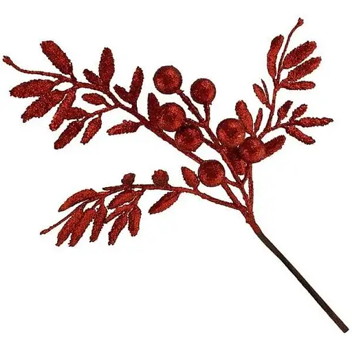 Декоративная ветка с глитером Красный 35 см - фото 1