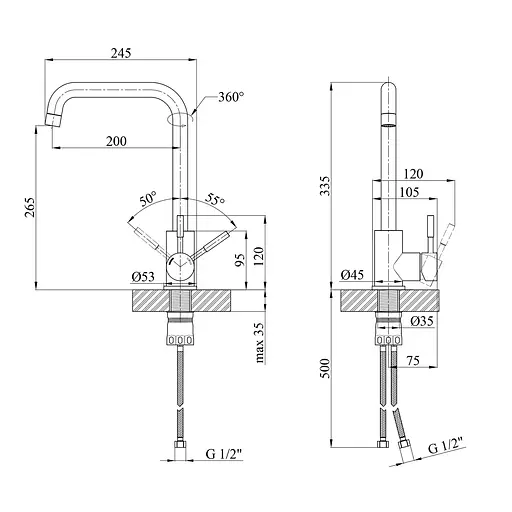 Змішувач для кухні Kroner KRM Edelstahl Klassisch - ESG037 (CV023001) - фото 7