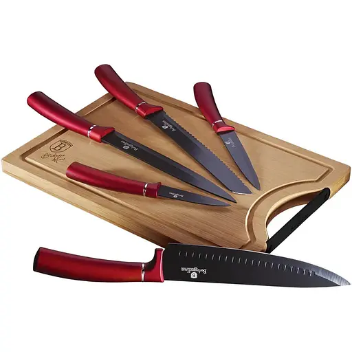Набор из 6 ножей с бамбуковой разделочной доской Berlinger Haus Metallic Line Burgundy Edition