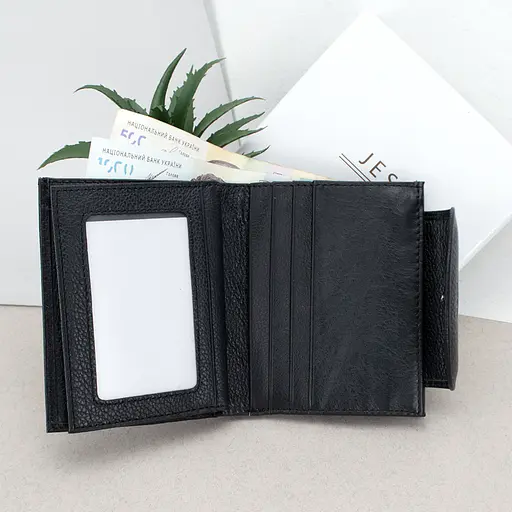 Жіночий шкіряний гаманець чорний Jess 375-2036-1 на кнопці - фото 2