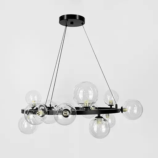 Кільцева чорна люстра з 14 прозорими плафонами Ø 75 см | Line F | Арт. BM62/14 BK+CL - фото 5