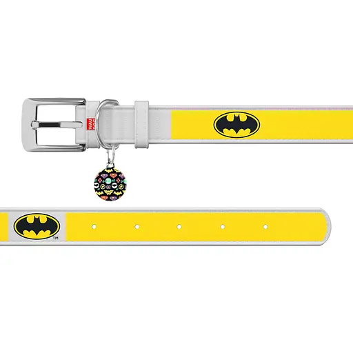 Нашийник для собак шкіряний Waudog Design з QR-паспортом "Бетмен2" M Ш 20 мм Д 29-38 см білий - фото 3