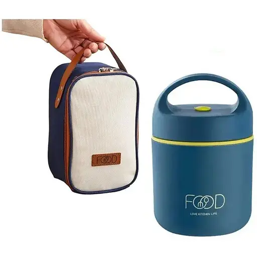 Термос для їжі - ланчбокс FOOD 0,49л харчовий термос з контейнером blue - фото 3