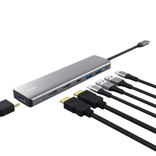 USB-хаб Trust Dalyx 7-в-1 USB-C 2xUSB-A 3.2/2xUSB-C/2xHDMI/Display Port, алюминий, 0,16 м, серый (25661_TRUST) - фото 5