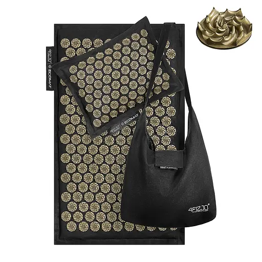Коврик акупунктурный 4FIZJO Eco Mat Аппликатор Кузнецова с подушкой 68 x 42 см Black/Gold 4FJ0179 (P-5907739311566) - фото 1