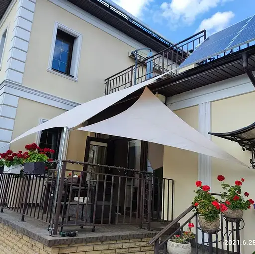 Тент навіс затіняючий трикутний 4х4х4м Сітка (Молочний) - фото 5