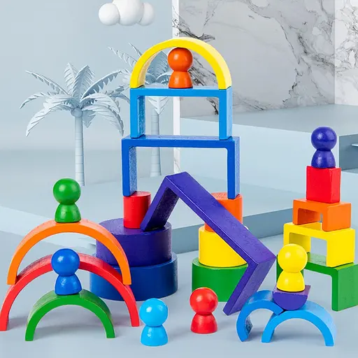 Деревянная игрушка "Радуга-балансир" Bambi C15025, 27 разноцветных фигур - фото 8