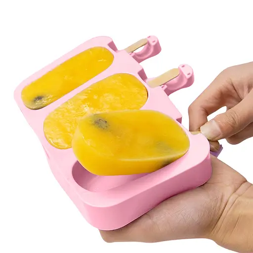 Форма силіконова для морозива Ескімо та євродесертів з паличками (3 комірки) 19х14 см, Danmenqing Рожевий 85120 - фото 9