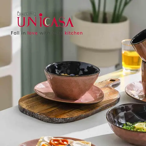 Набор из 4 керамических салатниц UNICASA - наклонные сервировочные миски объемом 20 унций для пасты, супа, фруктов и мороженого. - фото 4