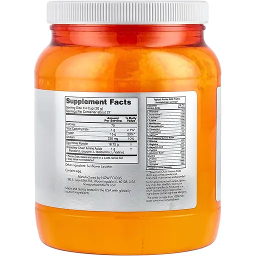 Яєчний протеїн із BCAA Now Foods Egg White Protein with BCAAs Sports порошок без смаку 544 г - фото 2