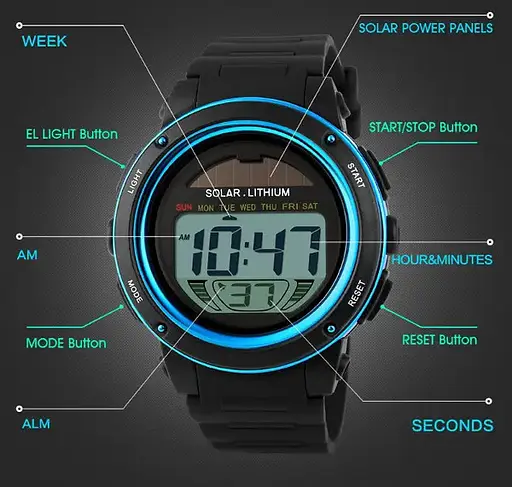 Чоловічий спортивний годинник Skmei 1096 із сонячною батареєю (Синій) - фото 2