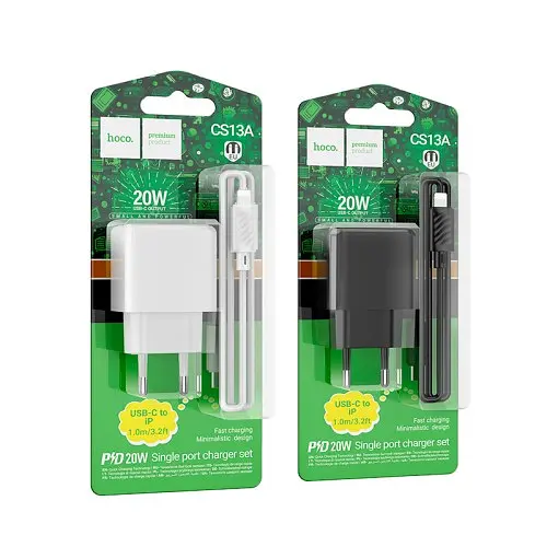 Мережевий зарядний пристрій Hoco CS13A Ocean single port PD20W charger set(C to iP) чорний - фото 5