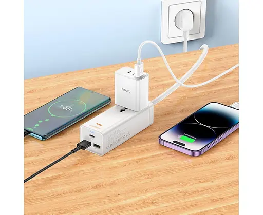 Зарядное устройство удлинитель Hoco AC9A 3 порта и 1 розетка 1.5 метра белое - фото 3