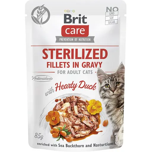 Корм влажный для стерилизованных кошек Brit Care Cat Sterilized филе в соусе с уткой пауч 85 г - фото 1