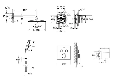 Душевая система скрытого монтажа с термостатом Grohe Grohtherm Smartcontrol UA26405SC1, Хром - фото 2