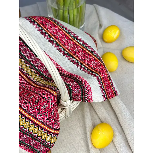 Пасхальное полотенце льняное для корзины Грация 45х30 см Красный - фото 3