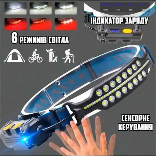 Светодиодный налобный фонарь с датчиком движения и красным светом для рыбалки и кемпинга - фото 6