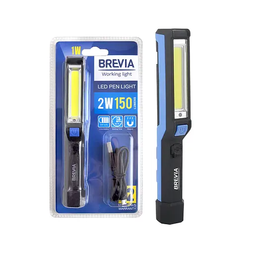 Фонарь инспекционный Brevia LED Pen Light 2W COB+1W LED 150lm 900mAh microUSB(11220)