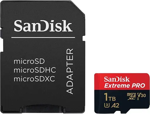 Карта пам'яті Sandisk microSDXC (UHS-1 U3) Extreme Pro A2 1TB class 10 V30 (R200MB/s,W140MB/s) (adapter) (SDSQXCD-1T00-GN6MA) - фото 1