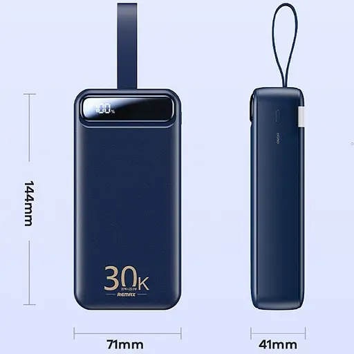 Павербанк Remax Bole Series RPP-522 / 30000мАч / до 22,5 Вт / USB-C+USB-A+microUSB / PD+QC / з ліхтариком / Темно-синій - фото 5