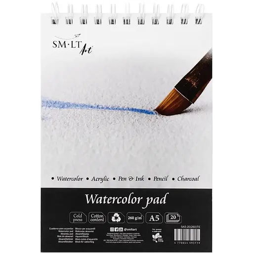 Альбом на спирали для акварели 260г/м2 20л среднее зерно микроперфорация SM-LT Art